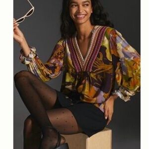 Anthropologie Floral V-Neck Blouse